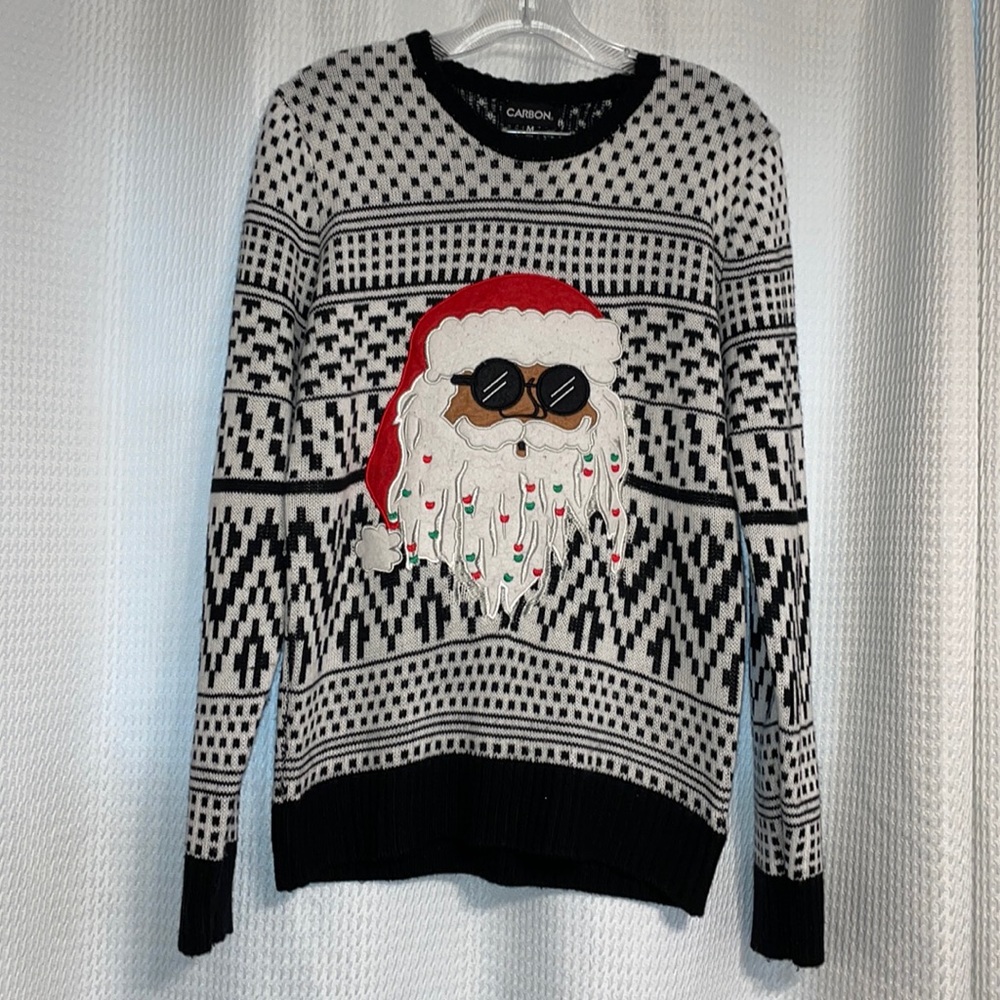 Cool Santa in Sunglasses Christmas Holiday Ugly Sweater Acrylic Beard Bl…